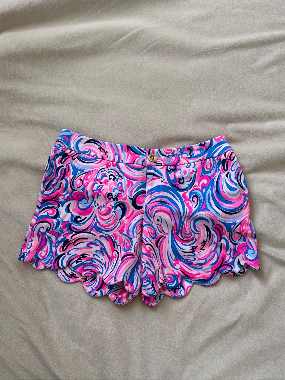 Lilly Pulitzer Pink & Blue Swirl Scallop-Hem High Waist Shorts